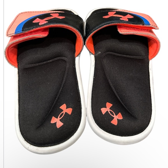 Under Armour Kid’s Ignite VI Slides Black/White/Beta(coral&blue) size 11K - Picture 2 of 5